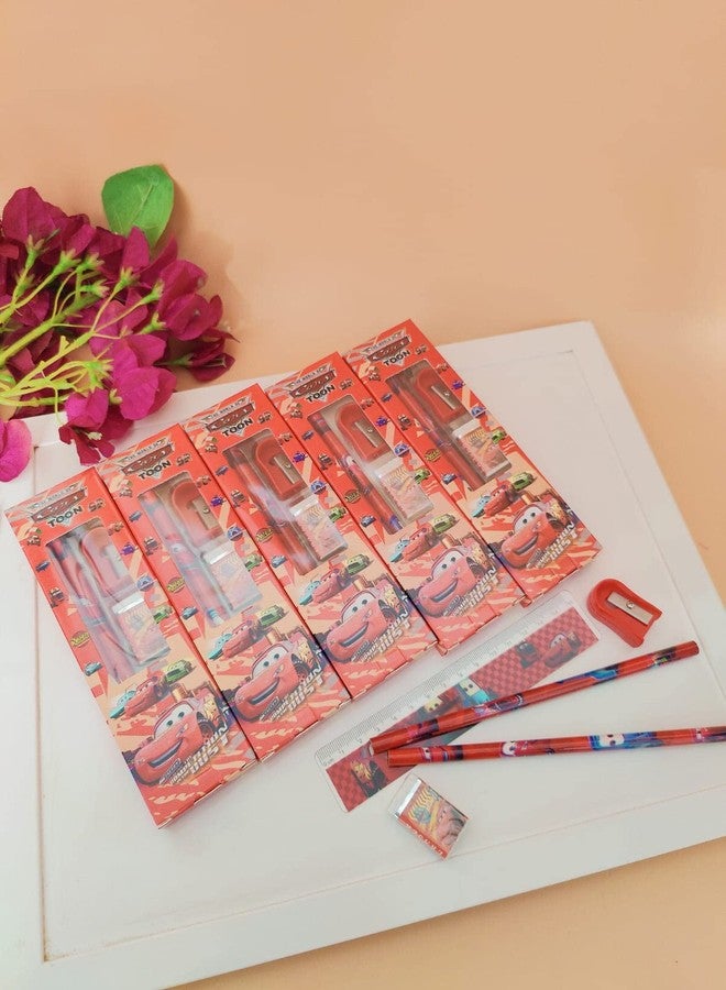 Tera13 Birthday Return Gifts For Kids Stationery Gifts (10 Pcs) Stationary Set Kit For Boys Car Theme Pencil Eraser Sharpene Stationary Items Return Gifts For Kids Kanjak Gifts, Multicolor - Image 2